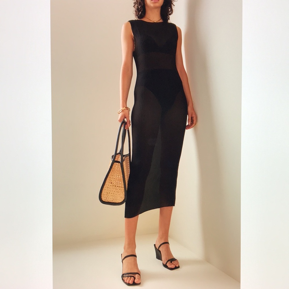 Anemos pleated sheer midi tank dress L/XL New